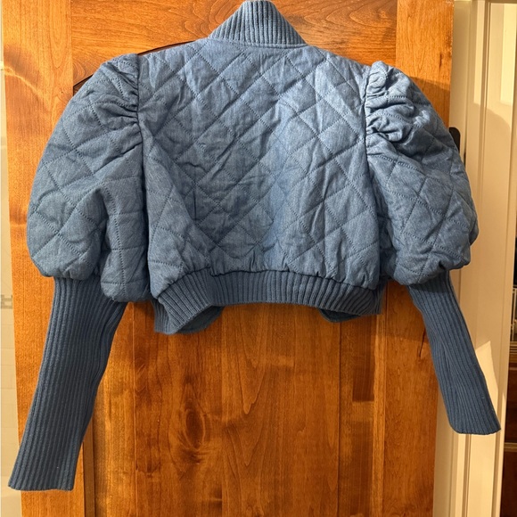 Blue Quilted Puff Sleeve Jacket - Picture 2 of 2